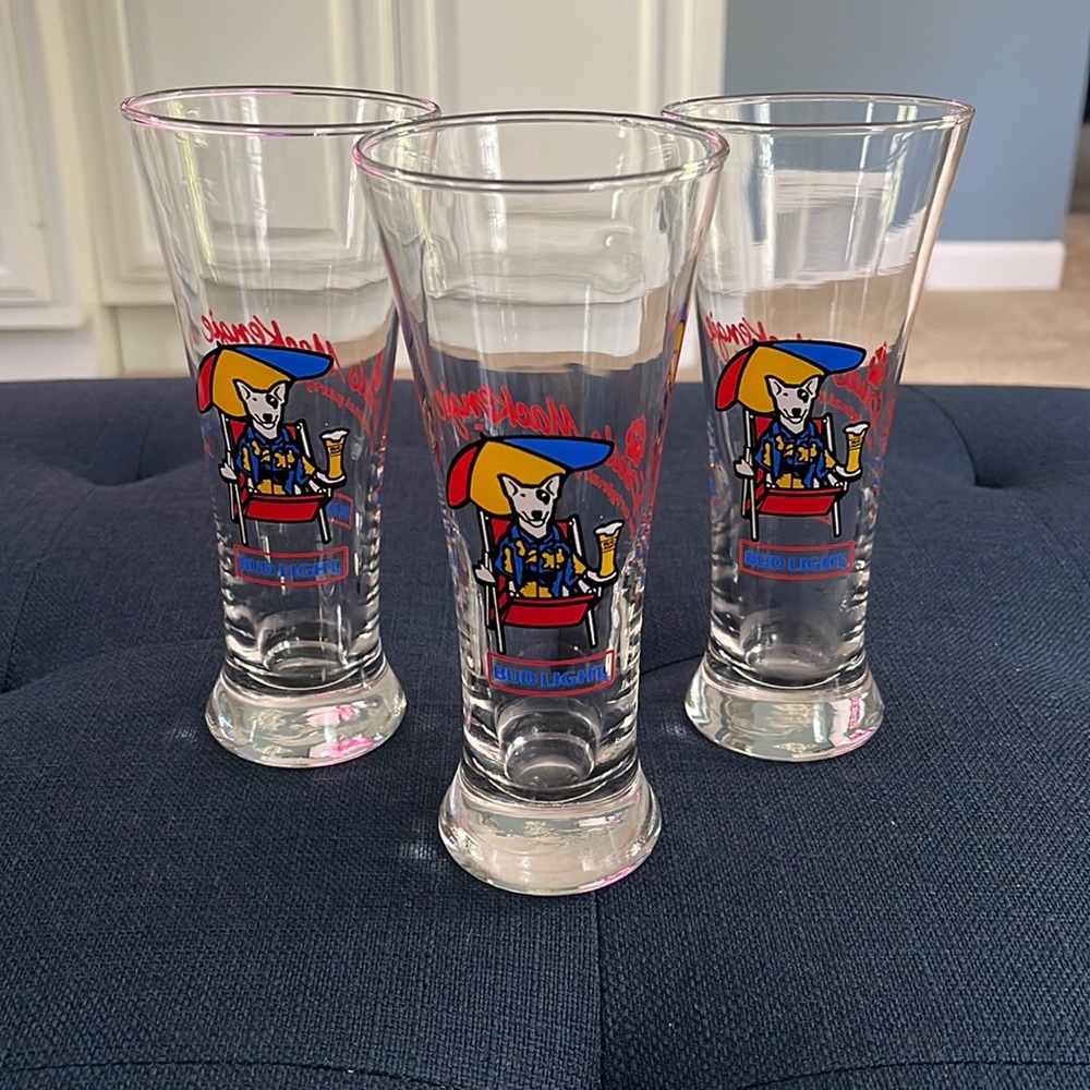 Lot of 3 Bud Light Spuds MacKenzie draft  Beer Pilsner glasses, Vintage 1987